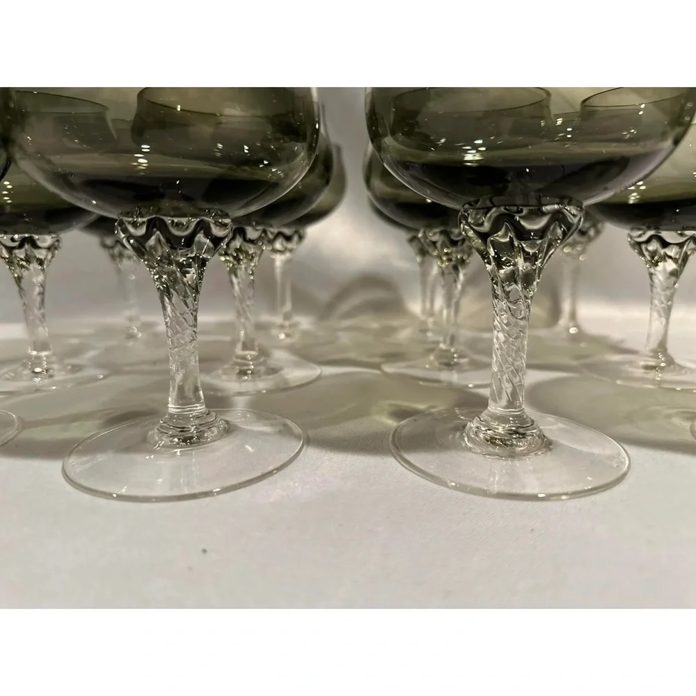 Sasaki Crystal Smoke Coronation Bar Glass Set of 24, Champagne Dessert Cordial